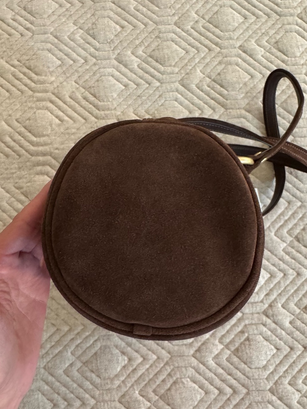 Coach Kisslock Barrel Bag 28 in Dark Chocolate Brown Suede with Brass Hardware - Picture 12 of 13